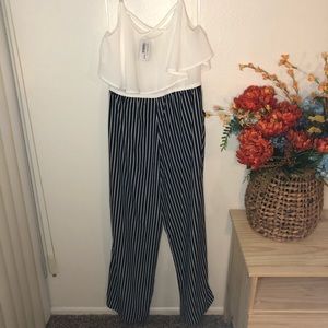 White ruffle top jumpsuit